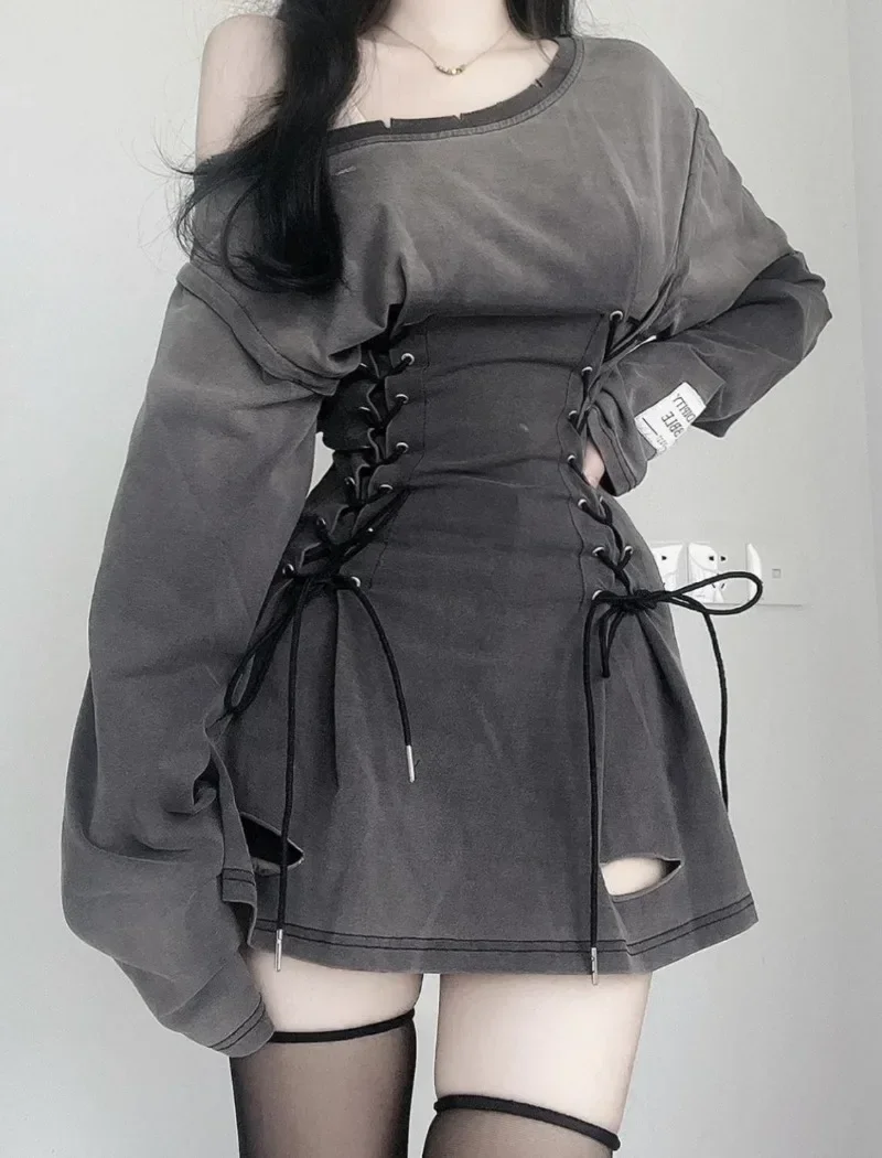 Winter Clothing Aesthetic - Fairycore Grunge Corset Jurk Lange Mouw